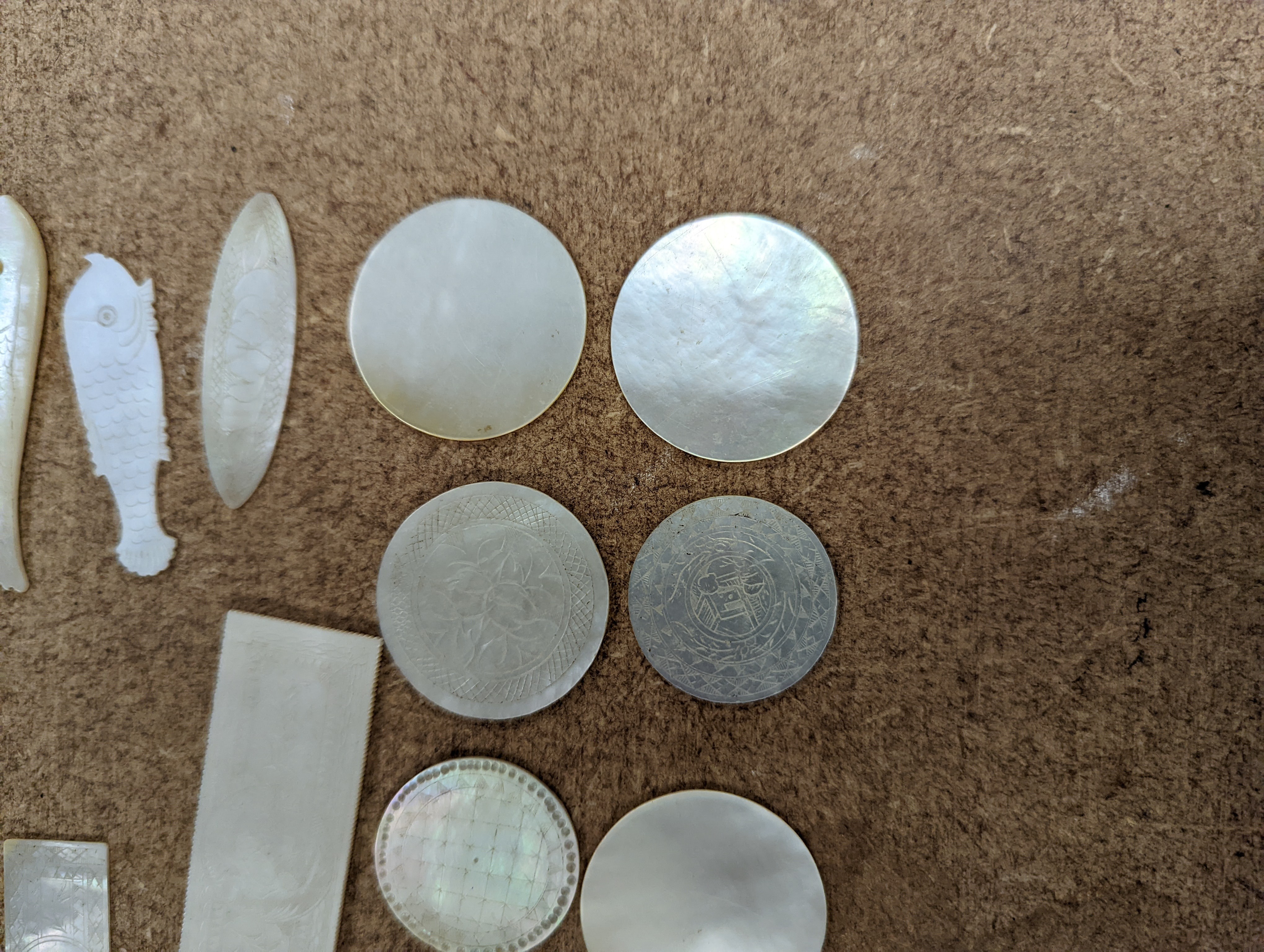 A set of 19th century Chinese engraved mother-of-pearl gaming counters